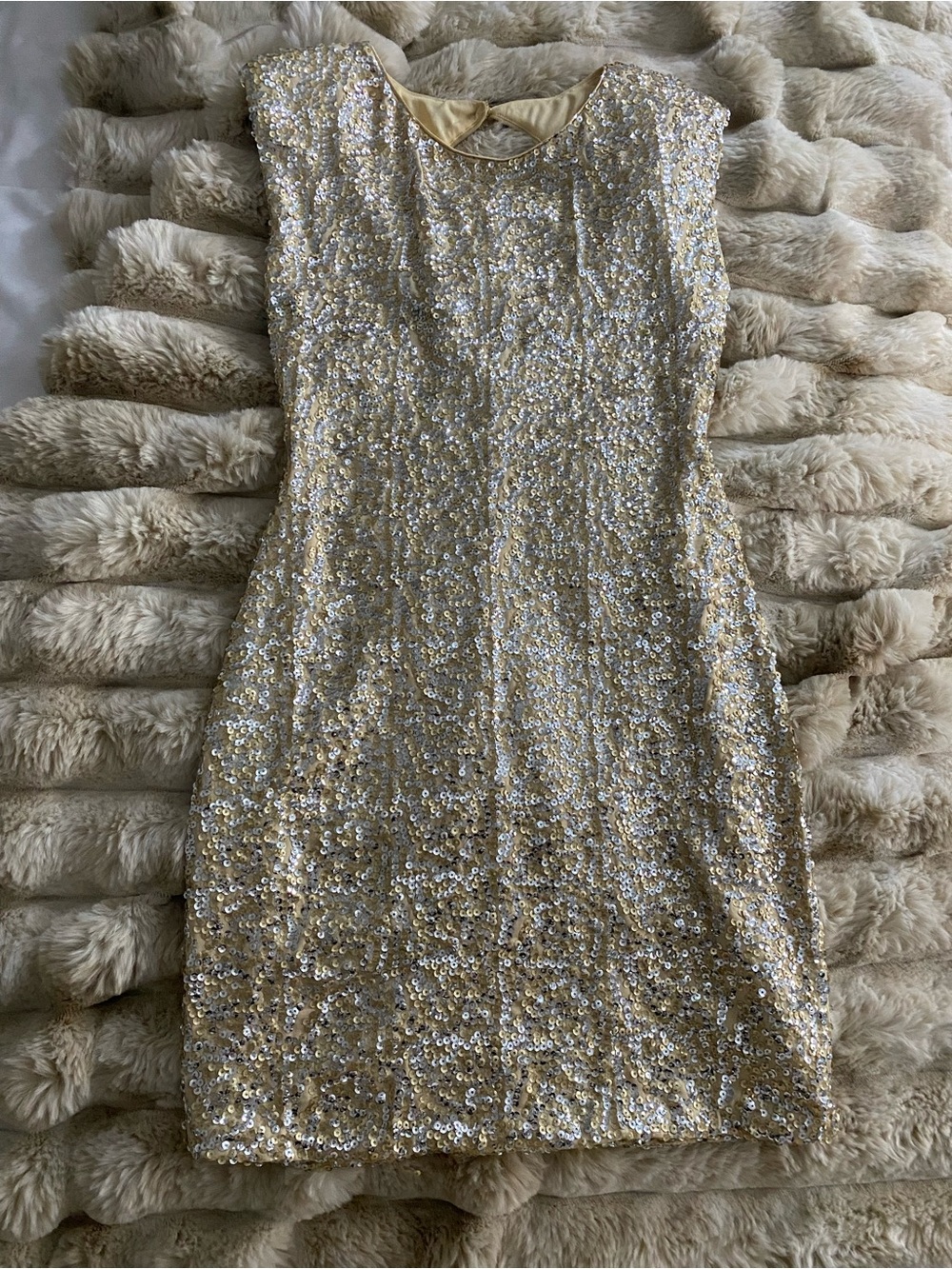 Gold + silver sequin dress with open back